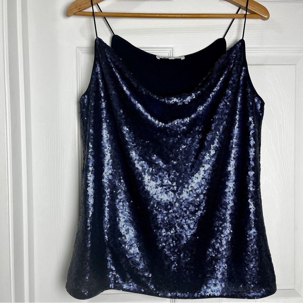Cleo Navy Blue Sequin Cowl Neck Camisole